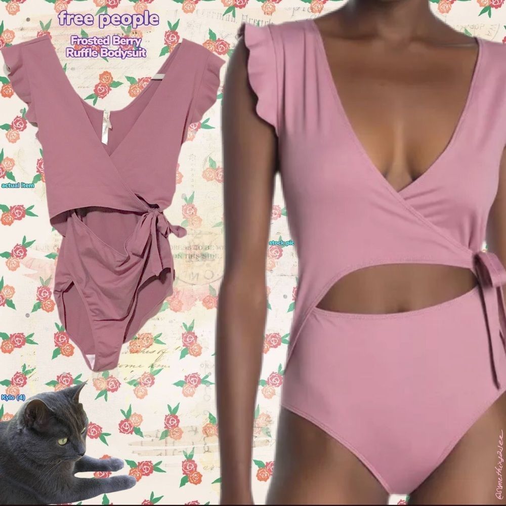 NWT $78 free people | Balletcore | Ruffle Wrap Bodysuit in Frosted Berry